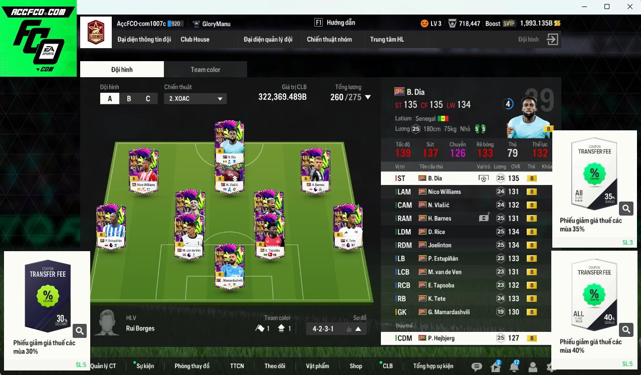 Full mùa 23HW+8 322.360b có B. Dia, Rice, Hojbjerg, Joelinton, Nico Williams, Tete, Barnes, Estupinan, Van de Ven, Tapsoba, Vlasic, Mamardashvili 23HW+8. Còn nhiều CP GIẢM THUẾ, HLV Xịn